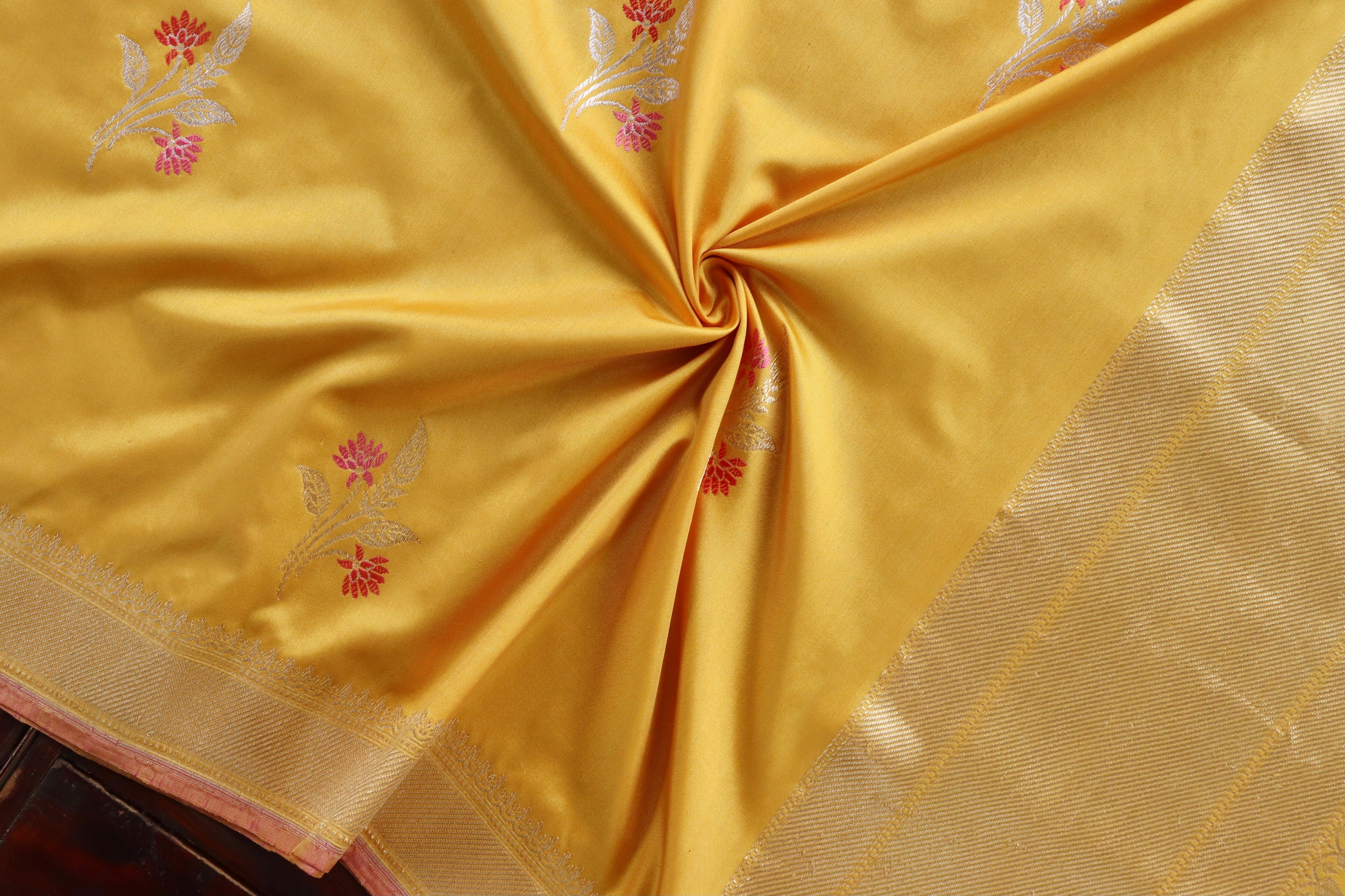 Yellow Leaf Motif Pure Silk Handloom Banarasi Dupatta
