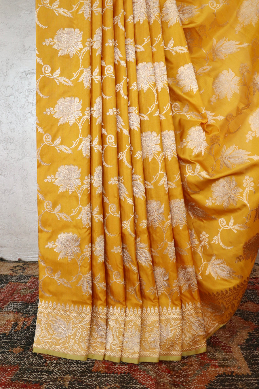 Yellow Chinar Jangla Pure Silk Handloom Banarasi Saree