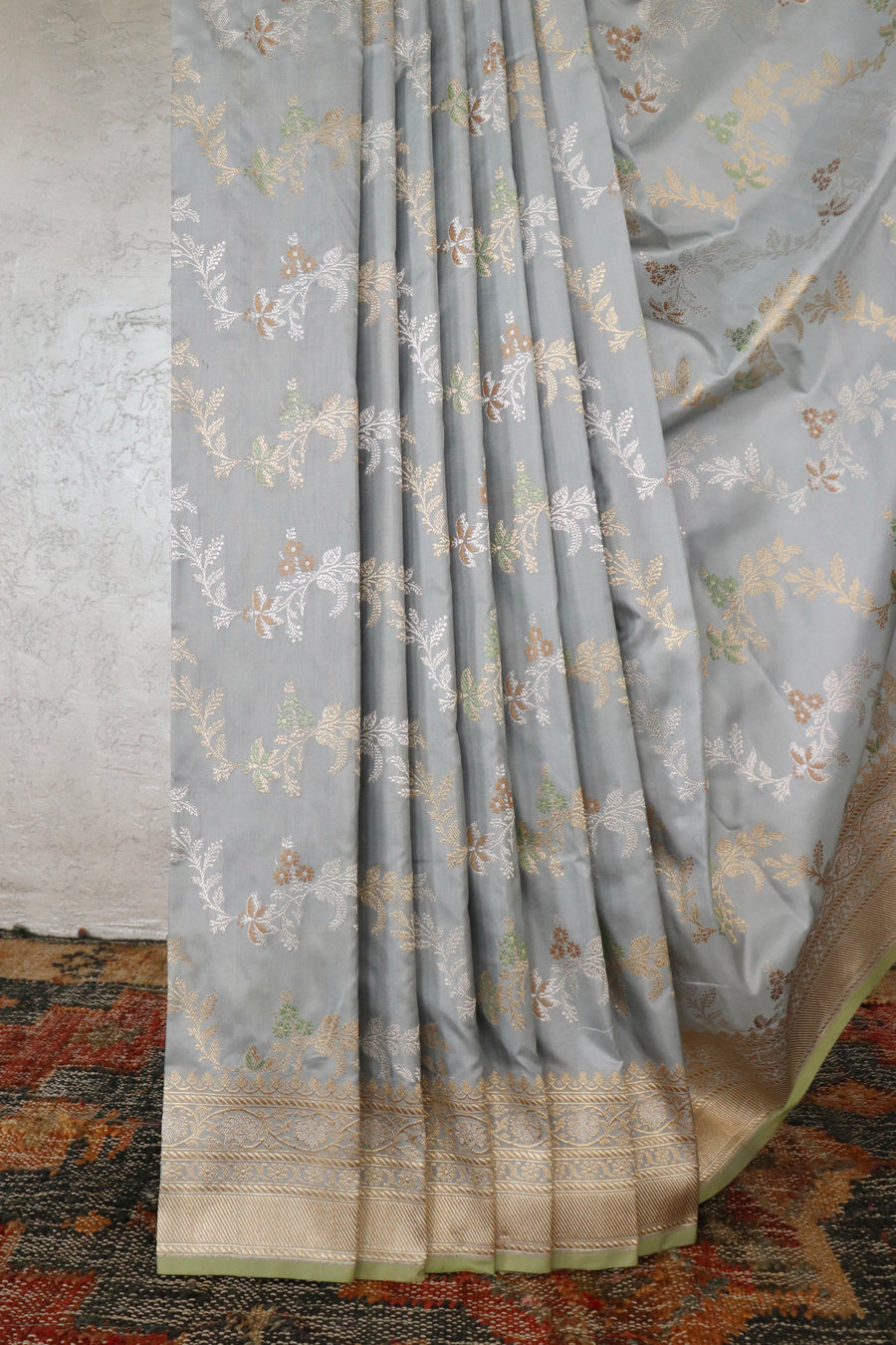 Grey Kadhua Phool Jangla Katan Silk Saree