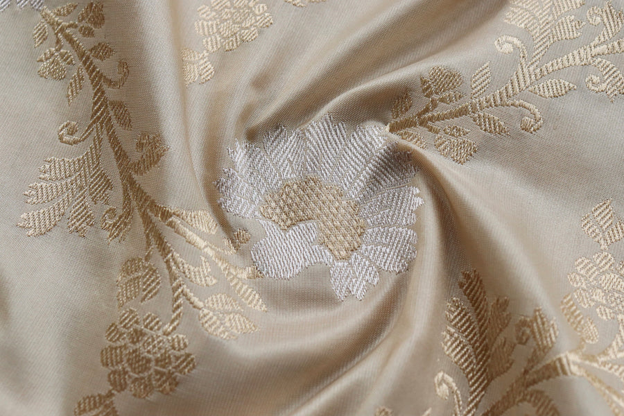Cream Zig Zag Jangla Pure Silk Banarasi Saree | Stuti Weaves