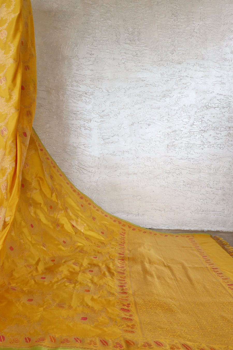 Mustard Yellow Pure Silk Kadhua Jangla Handwoven Saree