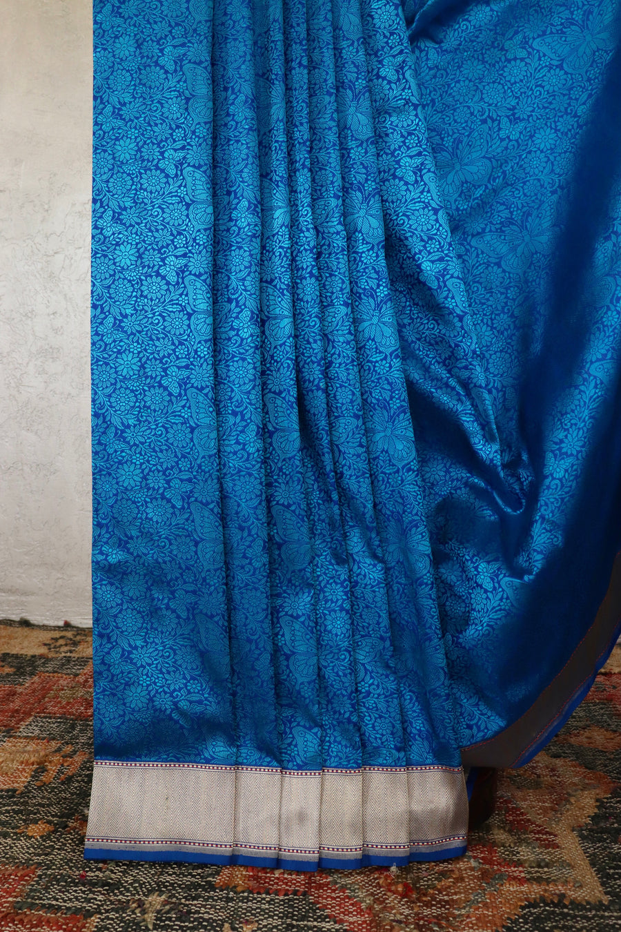 Blue Butterfly Resham Handwoven Banarasi Tanchoi Silk Saree