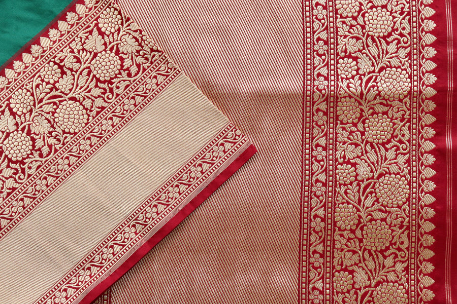 Full drape of Green & Maroon Kadhua pure Katan silk Banarasi saree