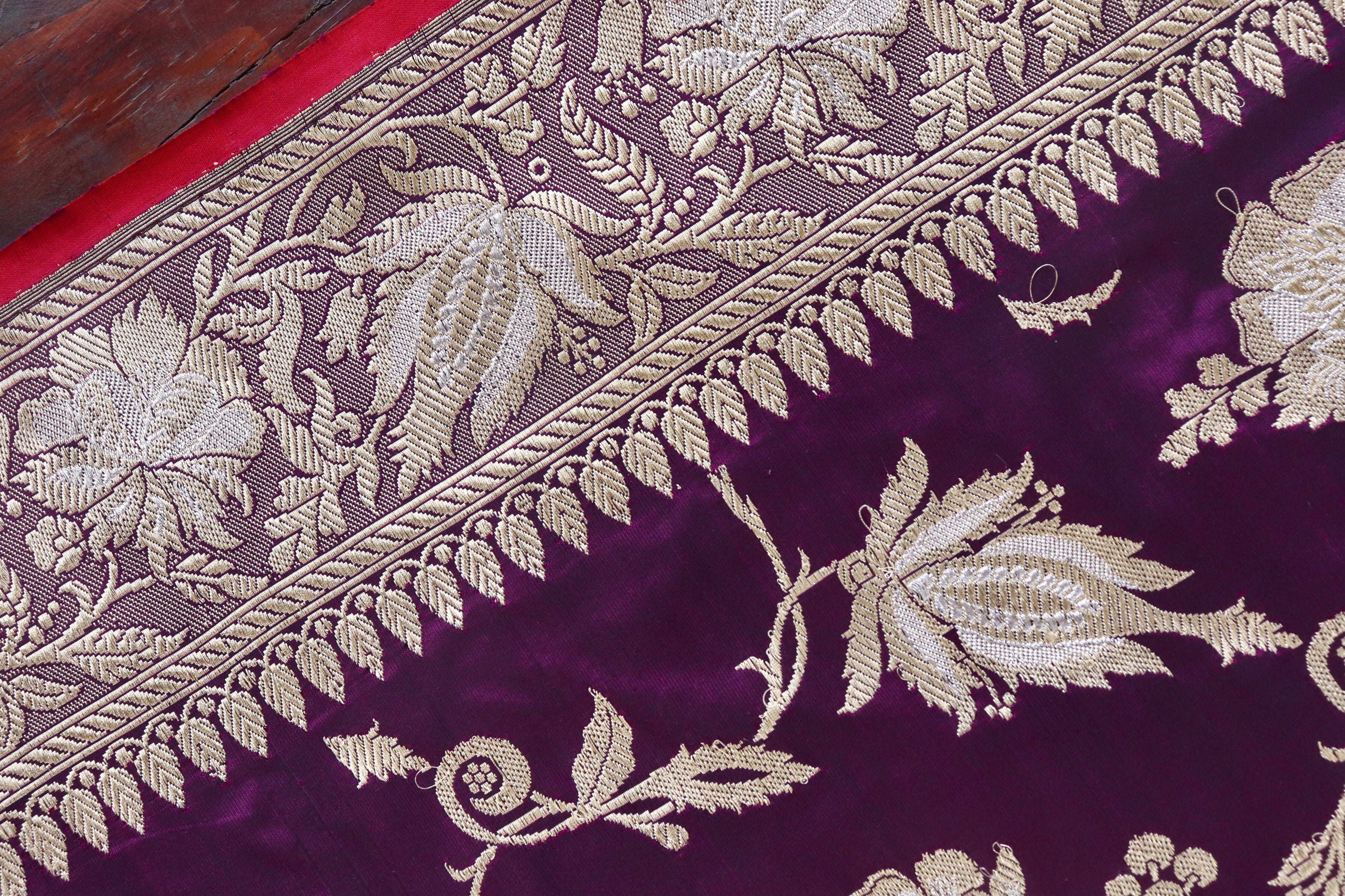 Plum Chinar Jangla Pure Silk Handloom Banarasi Saree