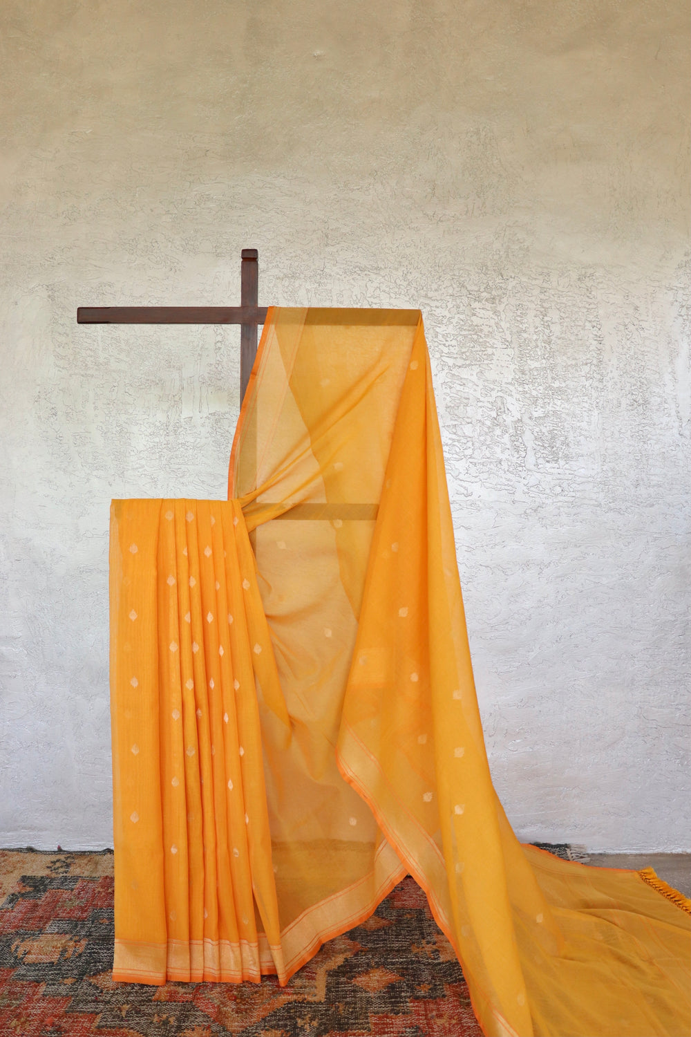 Sunset Yellow handloom Banarsi saree in cotton