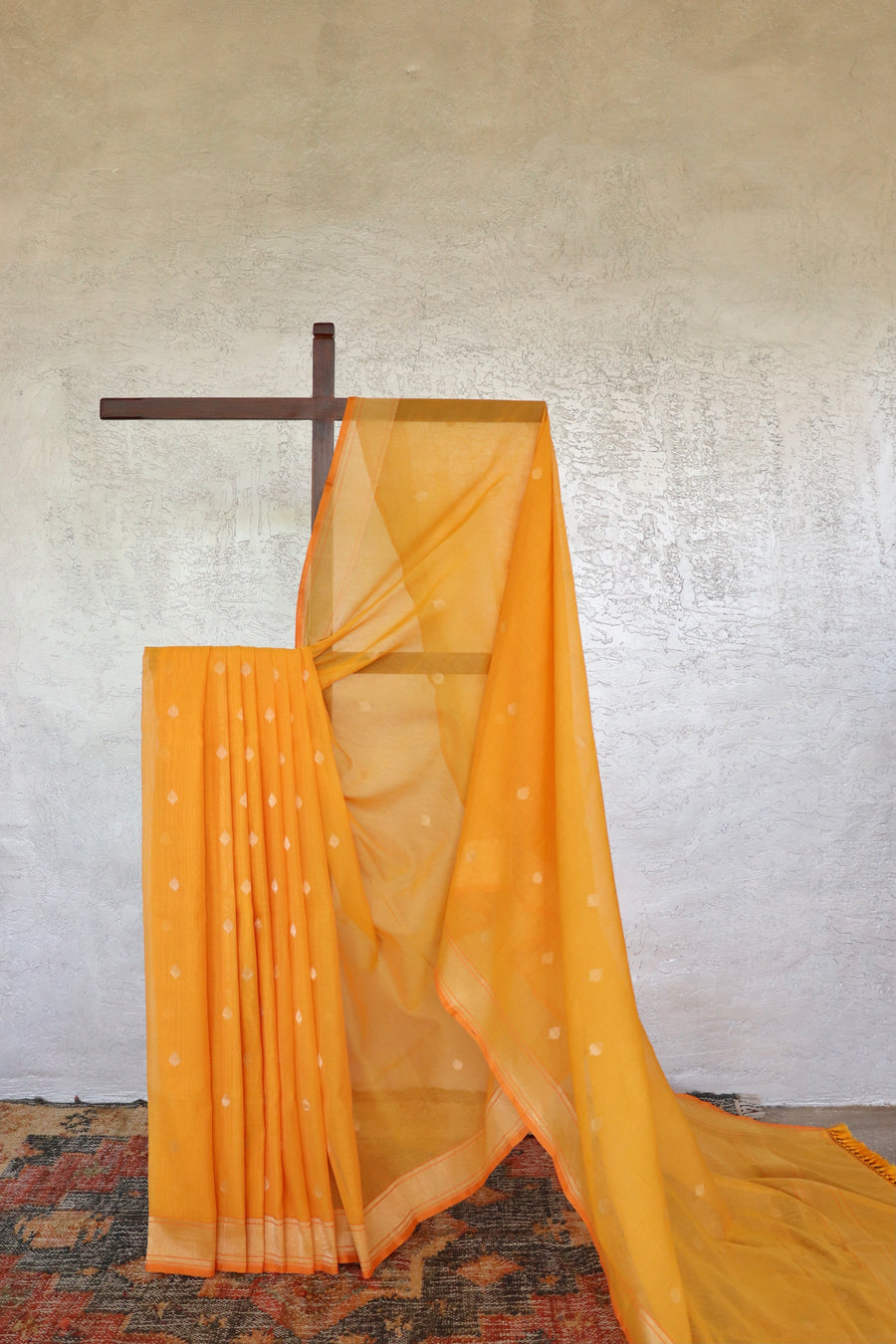 Sunset Yellow handloom Banarsi saree in cotton