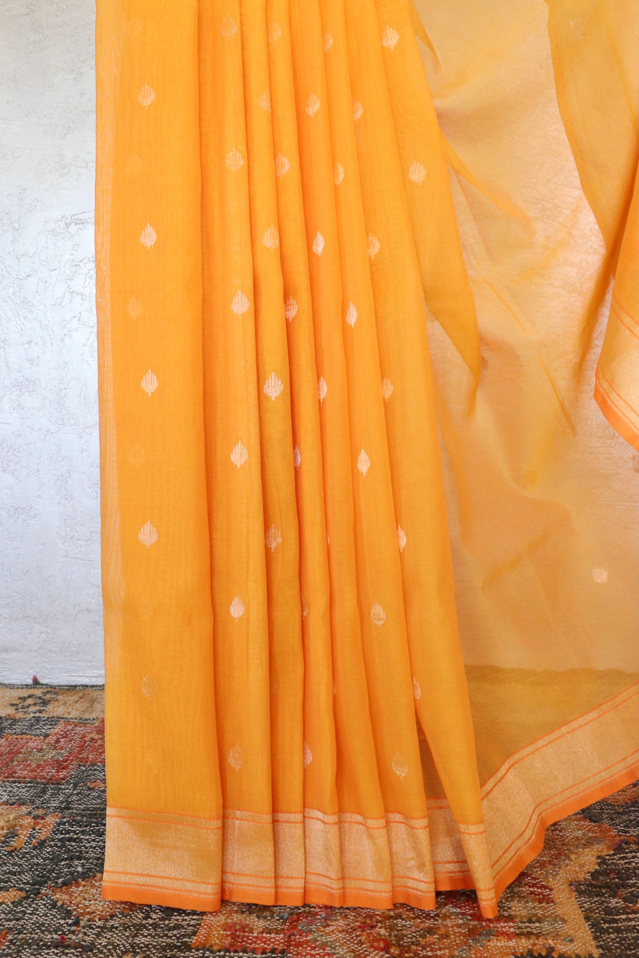 Sunset Yellow Cotton Banarasi Handloom Saree