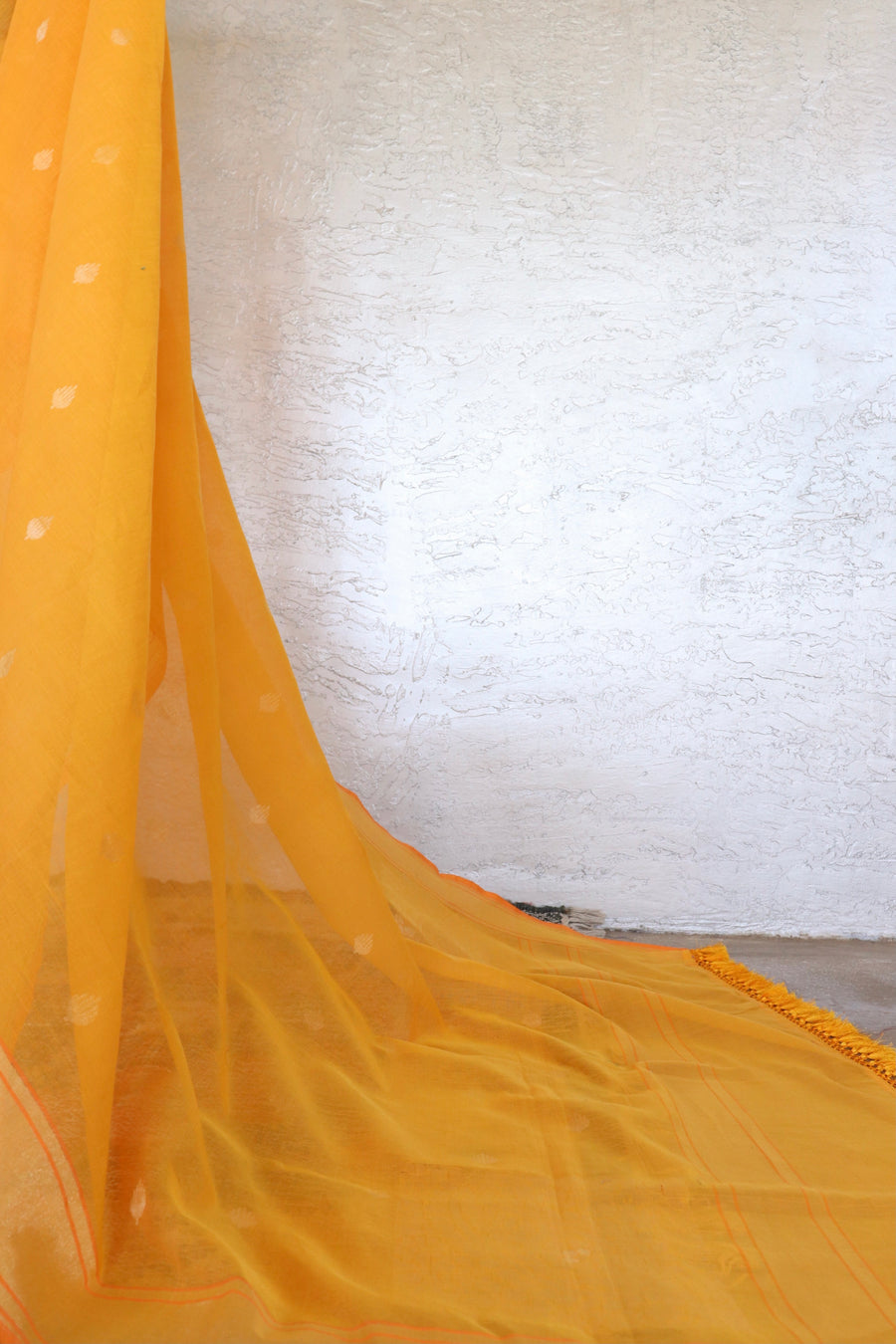 Sunset Yellow Cotton Banarasi Handloom Saree