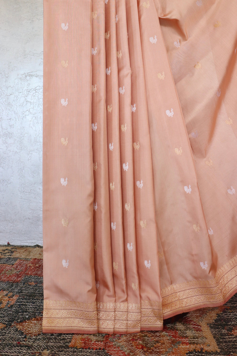 Sandalwood Peacock Motif Pure Silk Handloom Banarasi Saree
