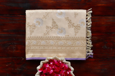 Cream handloom Banarsi saree with jangla motifs in pure silk