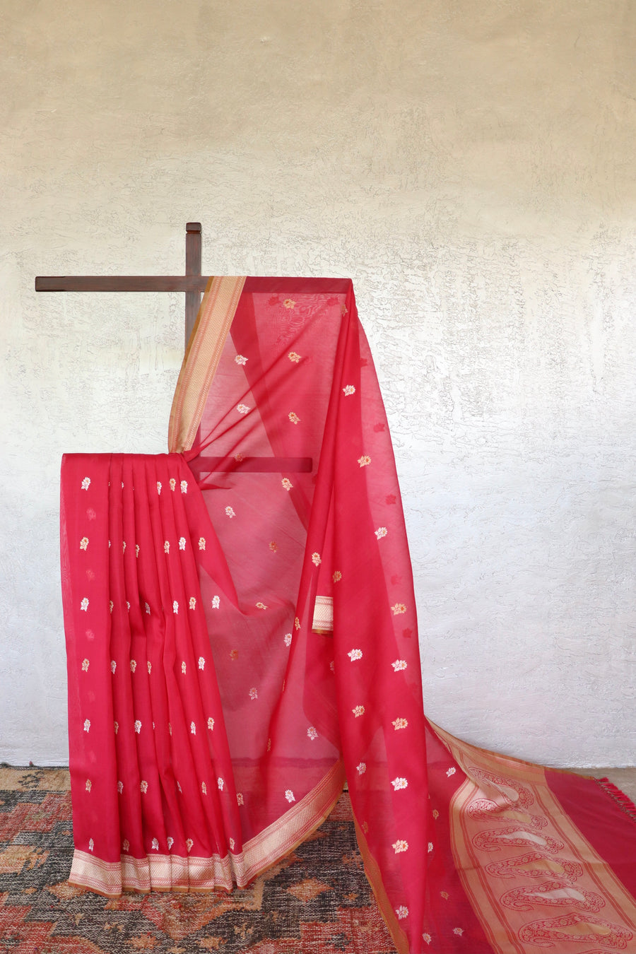 Red Kadhua Motif Pure Kora Silk Handloom Banarasi Saree