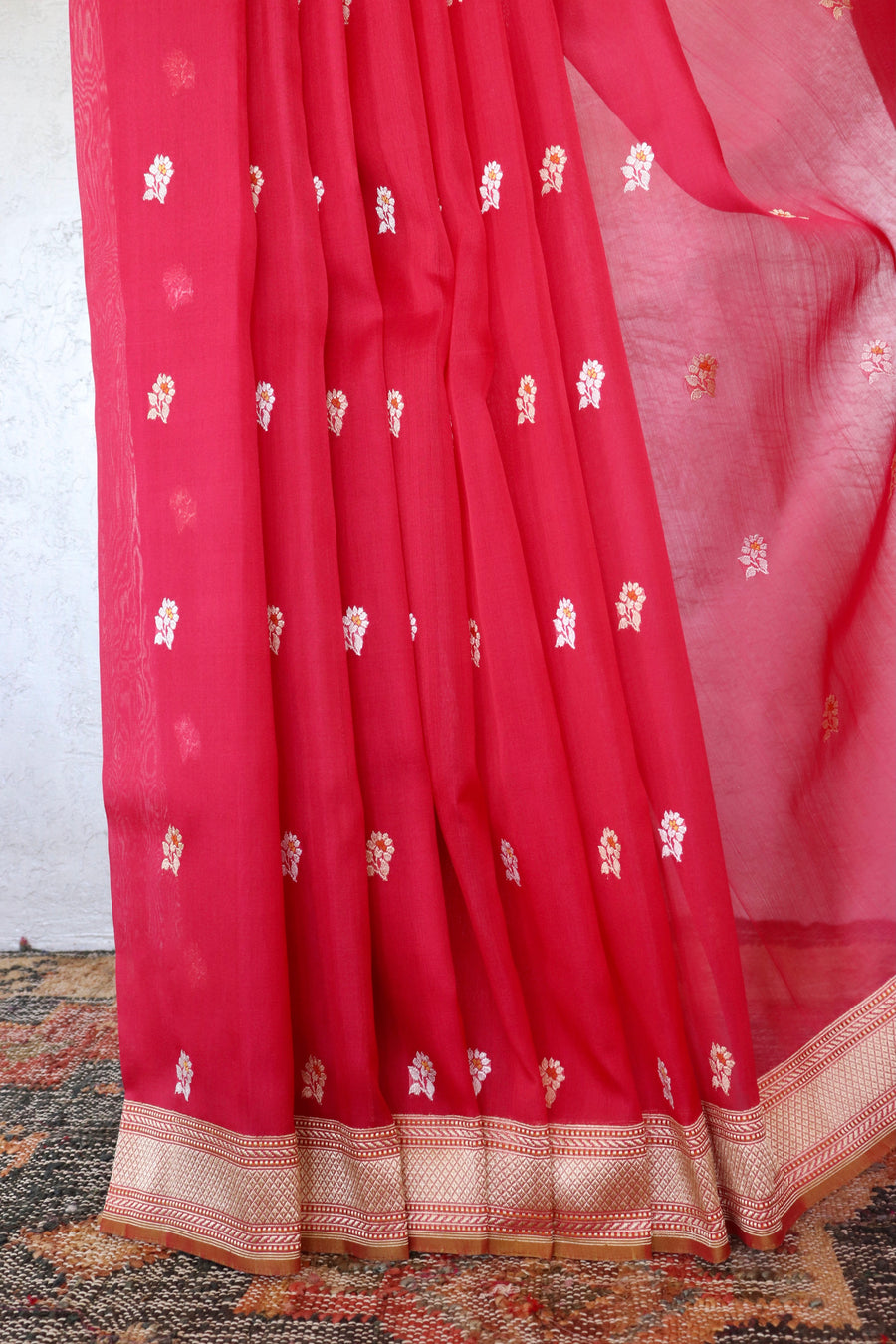 Red Kadhua Motif Pure Kora Silk Handloom Banarasi Saree