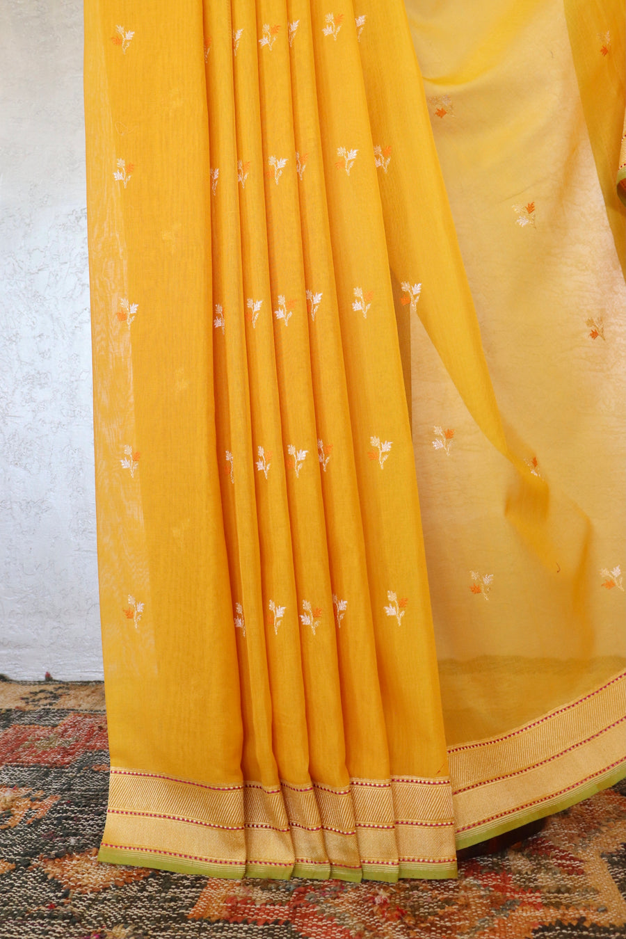 Yellow Cotton Kadhua Motif Banarasi Handloom Saree