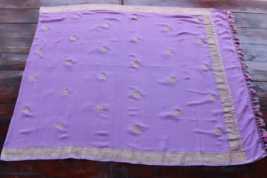 Lavender Kadhua Meenadar Bird Motif Georgette Silk Handloom Dupatta