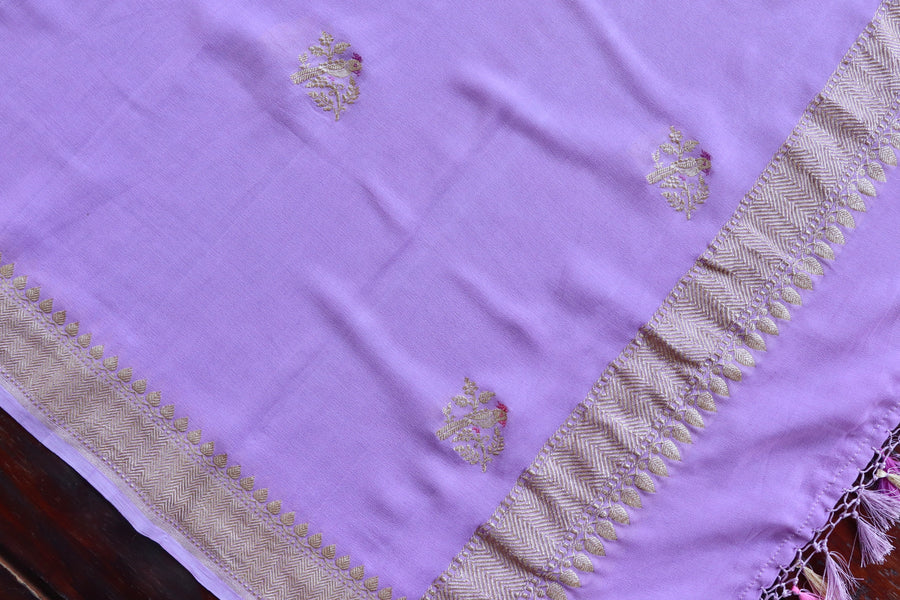 Lavender Kadhua Meenadar Bird Motif Georgette Silk Handloom Dupatta