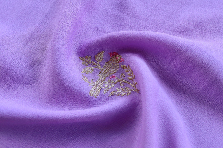 Lavender Kadhua Meenadar Bird Motif Georgette Silk Handloom Dupatta