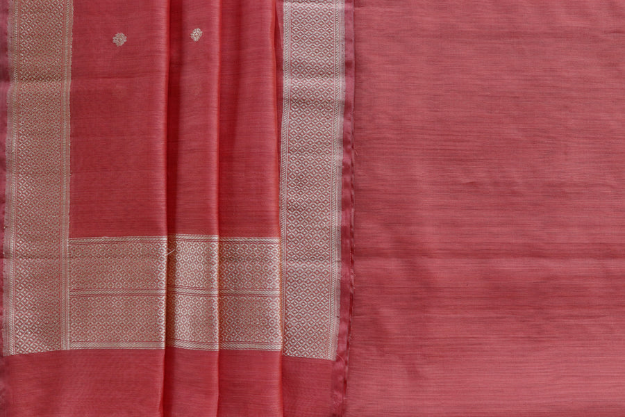 Peach Zari Yoke Silk Handloom Banarasi Suit Set