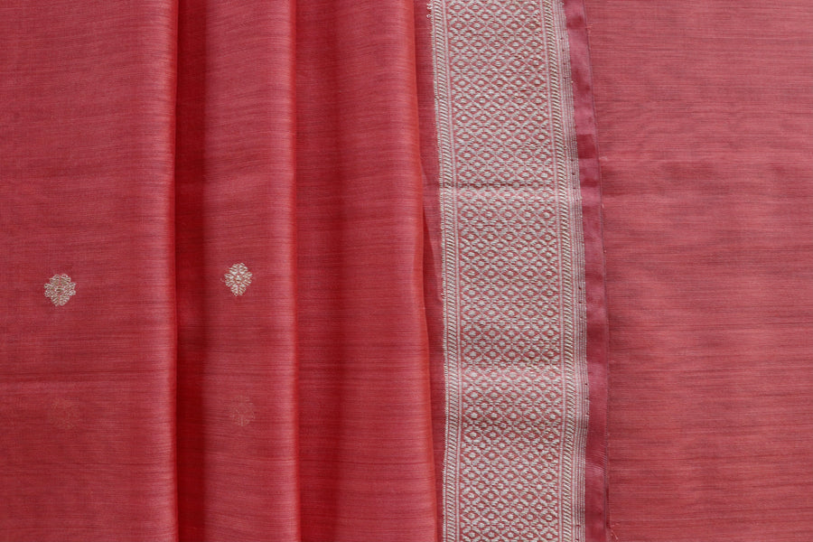 Peach Zari Yoke Silk Handloom Banarasi Suit Set