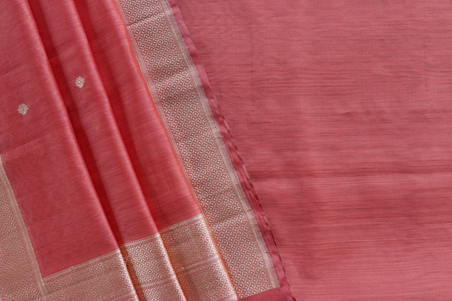Peach Zari Yoke Silk Handloom Banarasi Suit Set