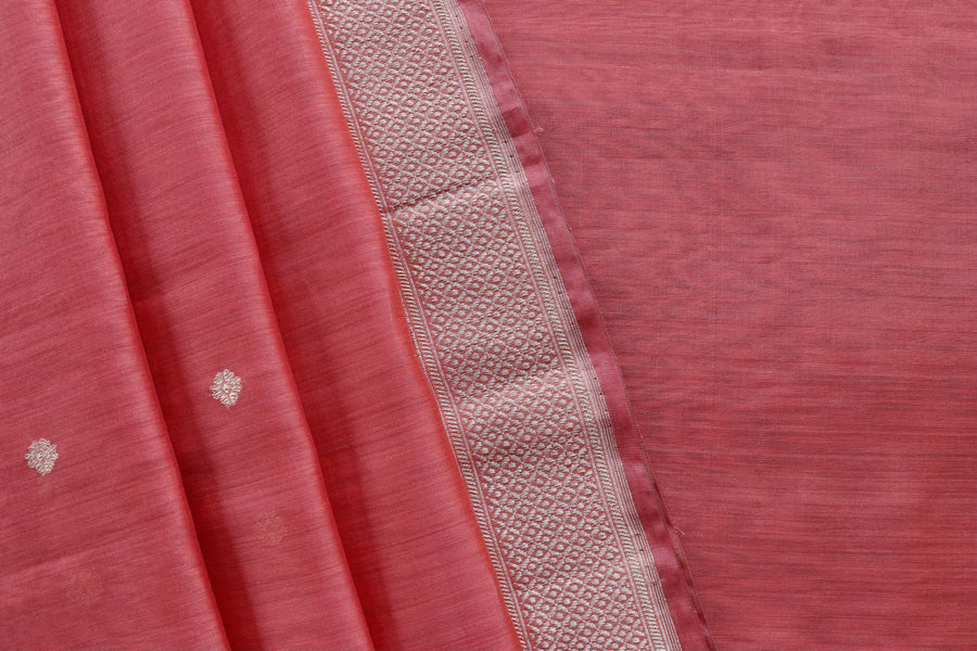 Peach Zari Yoke Silk Handloom Banarasi Suit Set