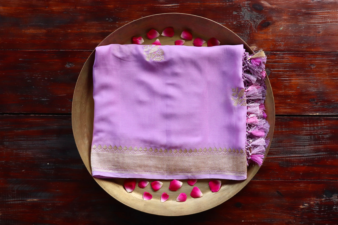 Lavender Kadhua Meenadar Bird Motif Georgette Silk Handloom Dupatta