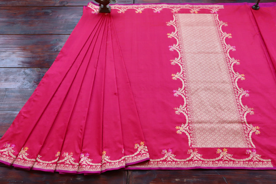 Pink Meenadar Kadhua Banarasi Silk Sarees | Stuti Weaves