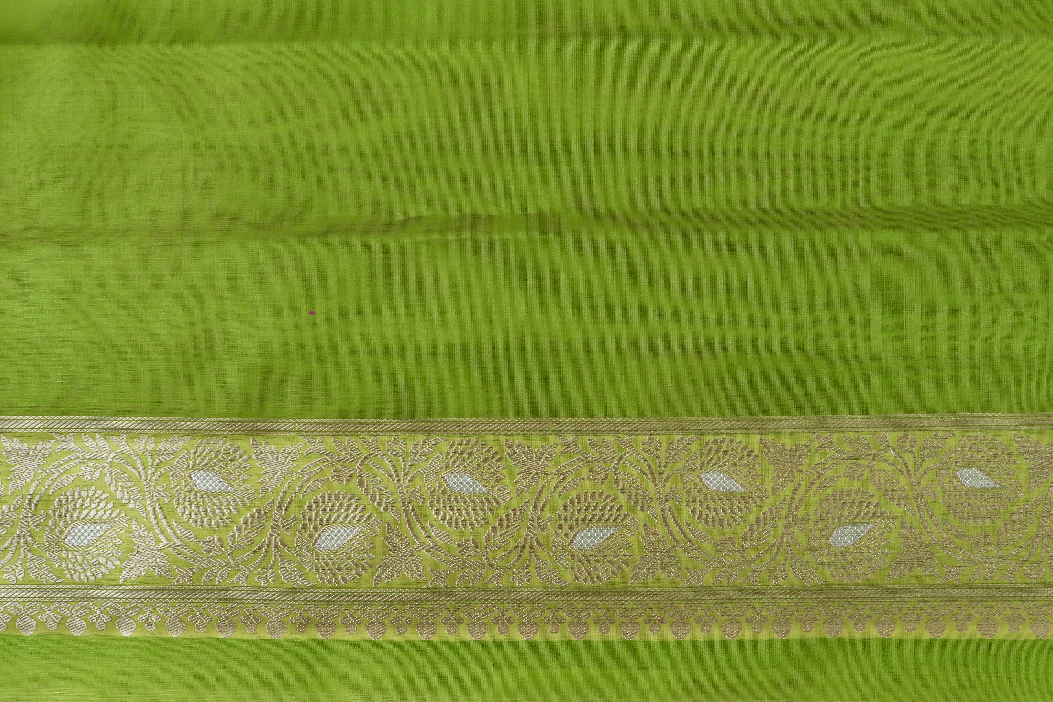 Green Guldasta Motif Pure Kora Silk Handloom Saree