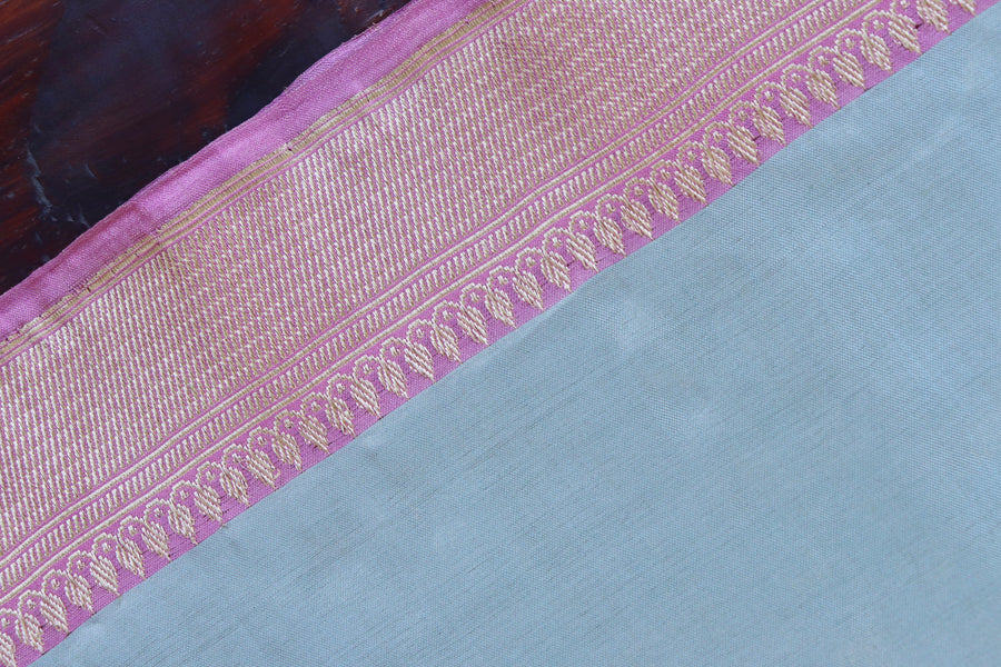 Tissue silk texture of Pink with Sky Blue Kadiyal saree
