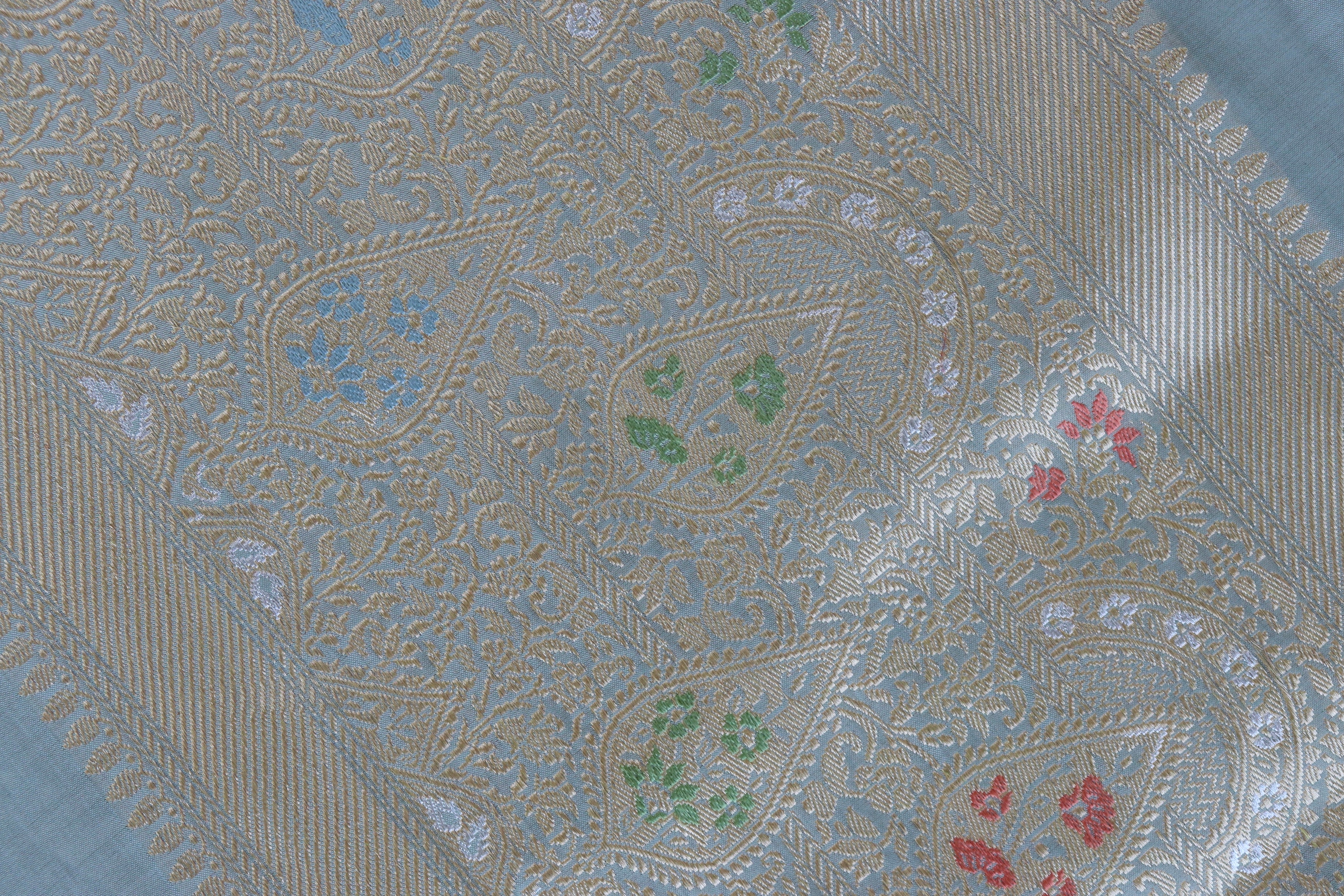 Grey & Pink Tissue With Meenadar Silk Kadiyal Banarasi Saree