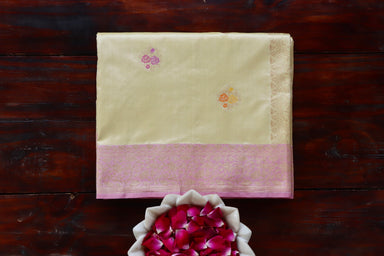 Cream handloom Banarsi saree in pure Katan silk