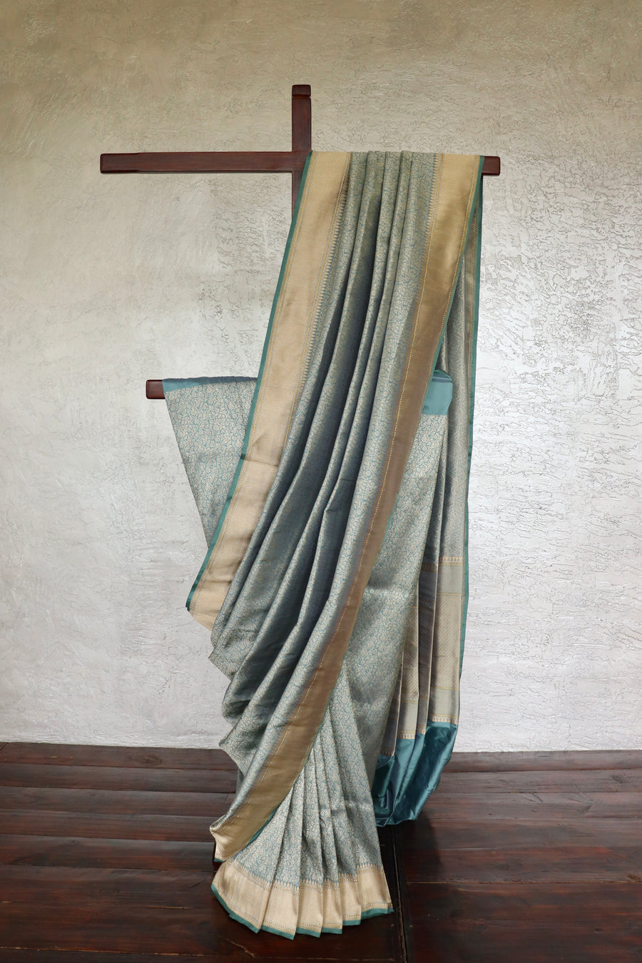 Slate Blue Brocade Jaal Pure Silk Handloom Banarasi Saree