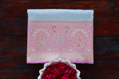 Sky Blue handloom Banarsi saree with meenadar motifs in Tissue silk