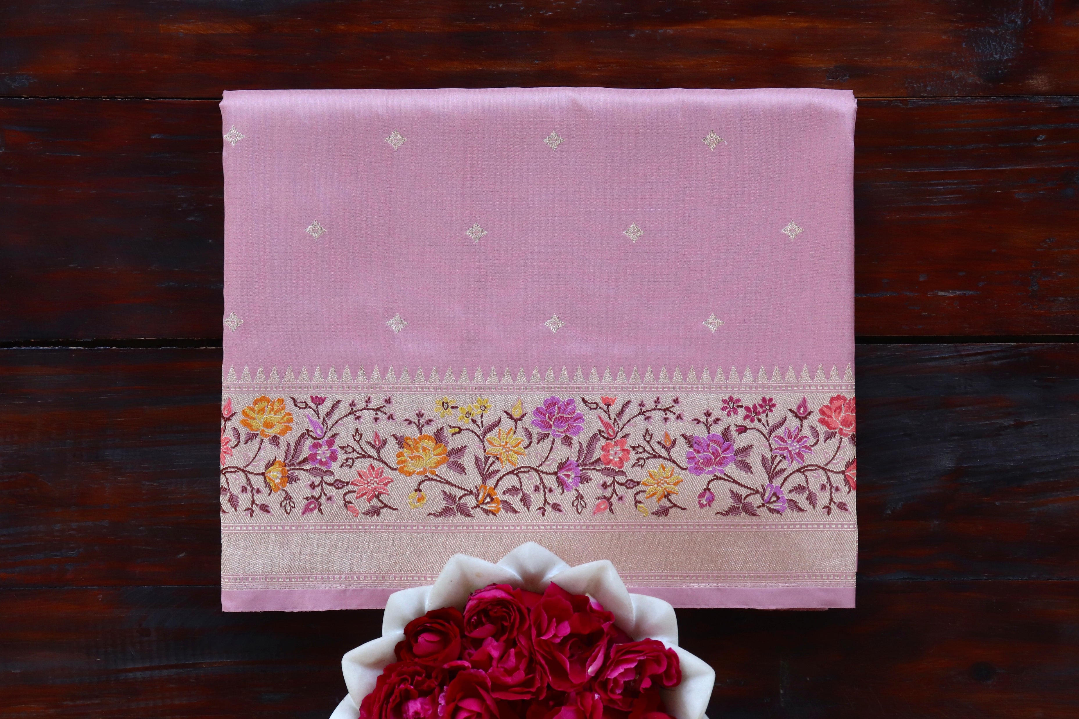 Baby Pink Pure Katan Silk Handloom Banarasi Saree