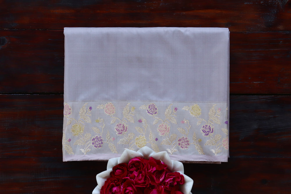 Grey Kadhua pure Katan silk handloom Banarasi saree draped for the camera