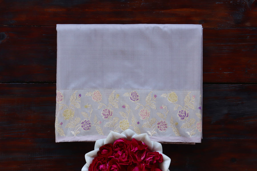 Grey Kadhua pure Katan silk handloom Banarasi saree draped for the camera