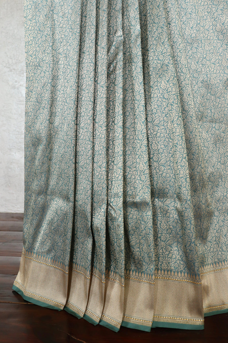 Slate Blue Brocade Jaal Pure Silk Handloom Banarasi Saree