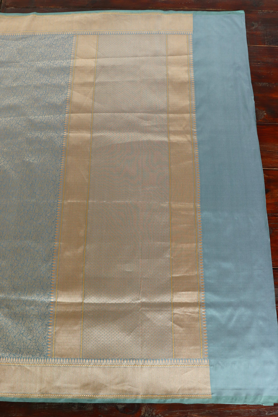 Slate Blue Brocade Jaal Pure Silk Handloom Banarasi Saree