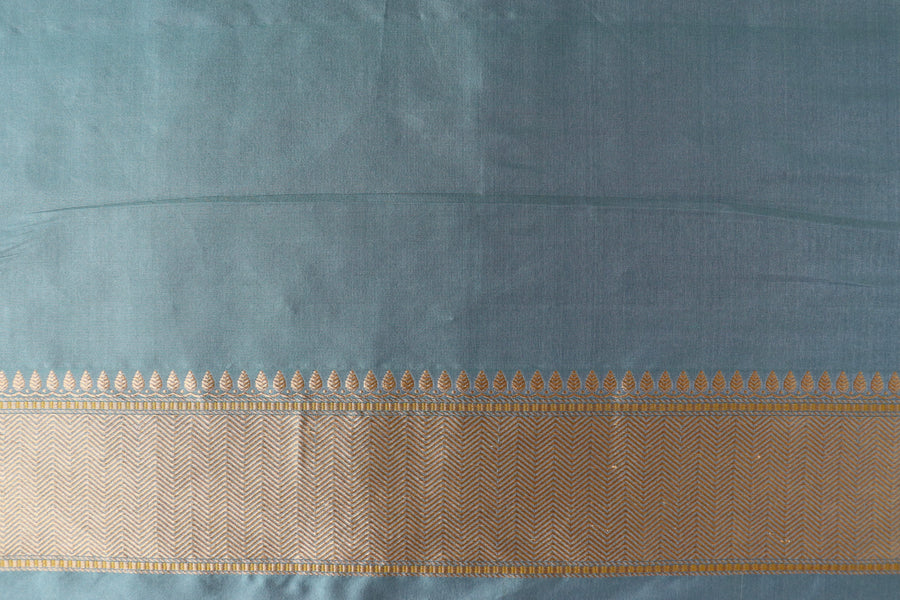 Slate Blue Brocade Jaal Pure Silk Handloom Banarasi Saree