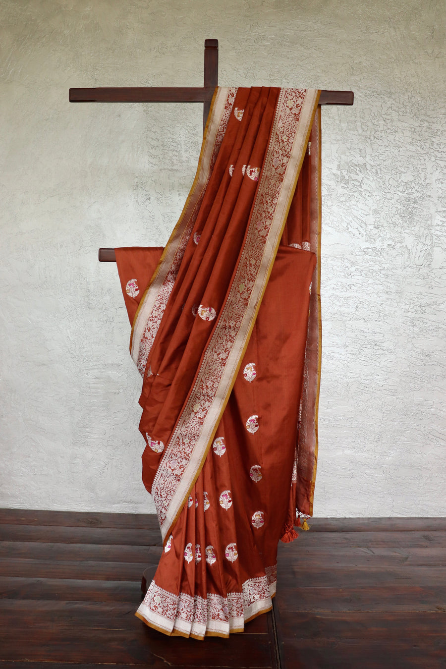 Rust Kairy Pure Silk Handloom Banarasi Saree