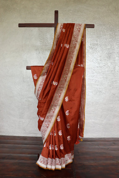 Rust Kairy Pure Silk Handloom Banarsi Saree | Stuti Weaves