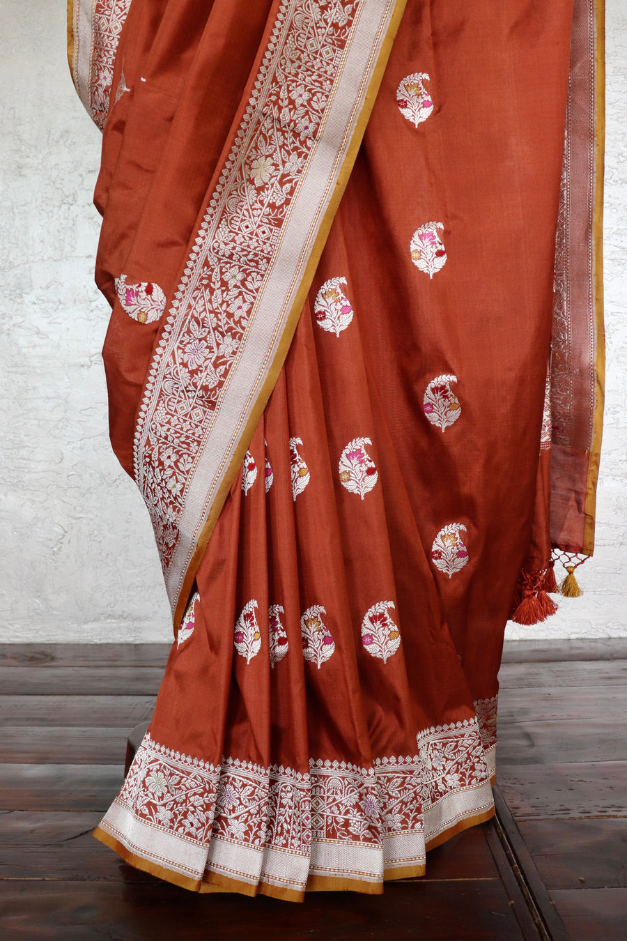 Rust Kairy Pure Silk Handloom Banarasi Saree