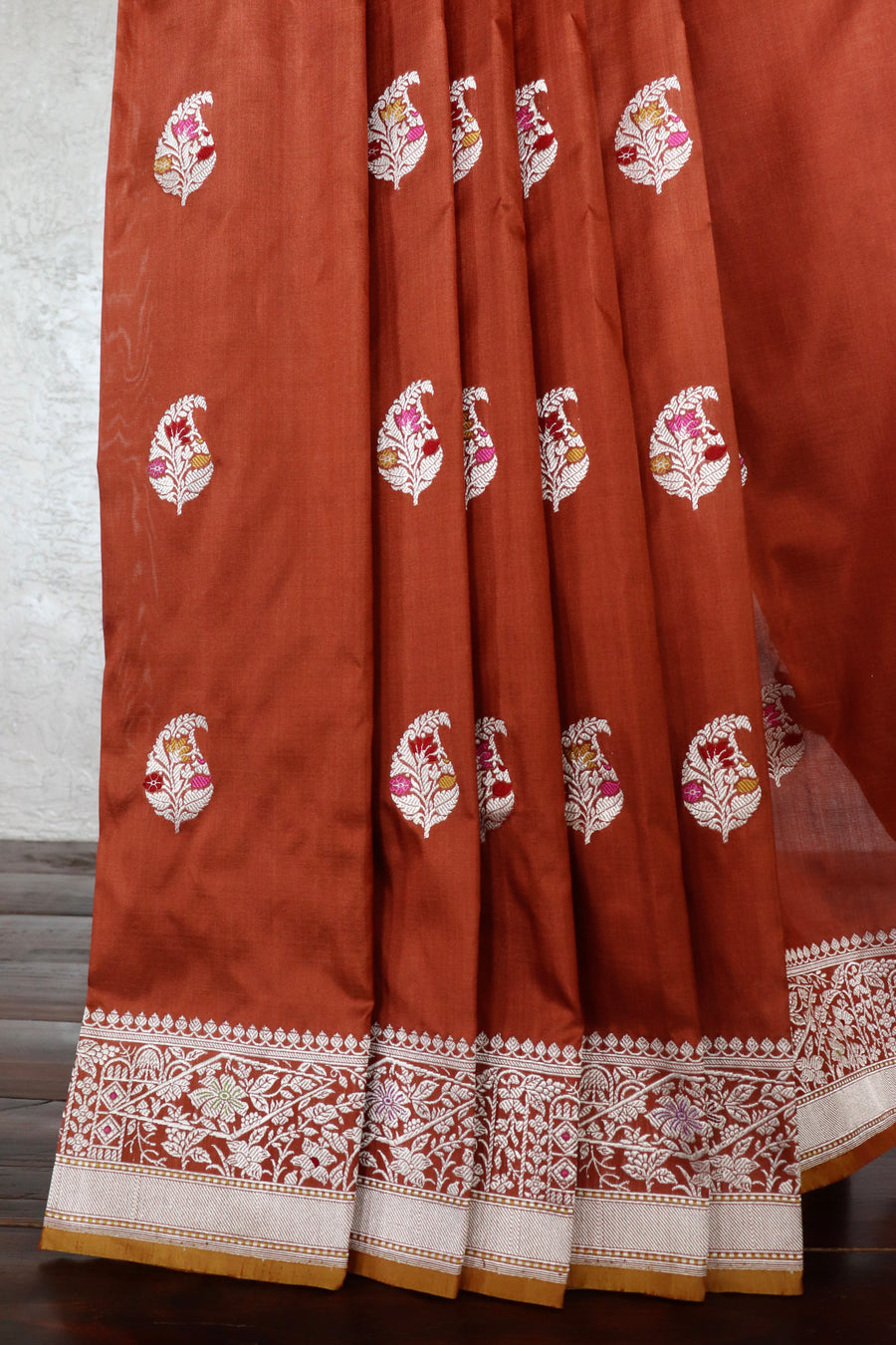 Rust Kairy Pure Silk Handloom Banarasi Saree