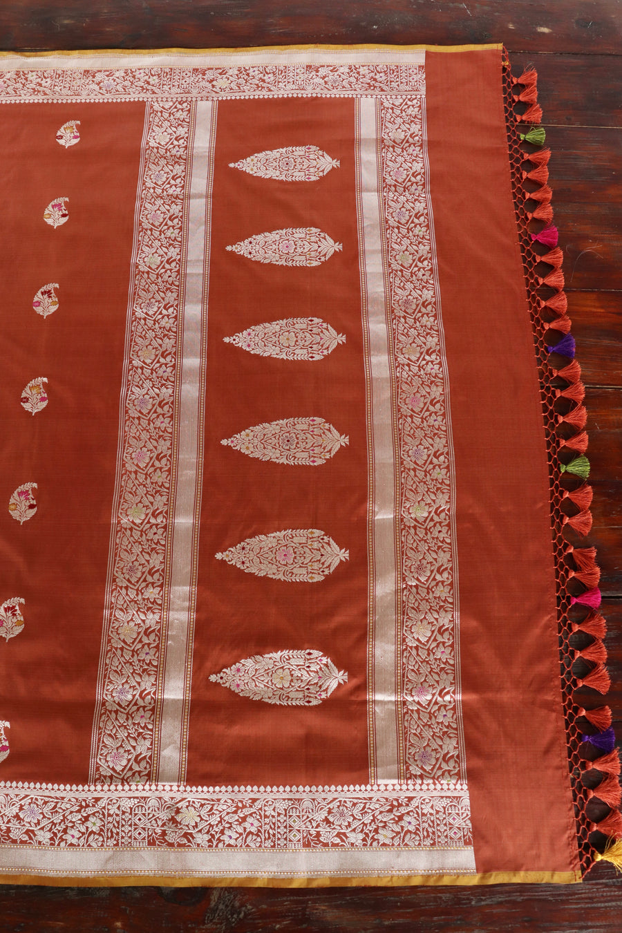 Rust Kairy Pure Silk Handloom Banarasi Saree