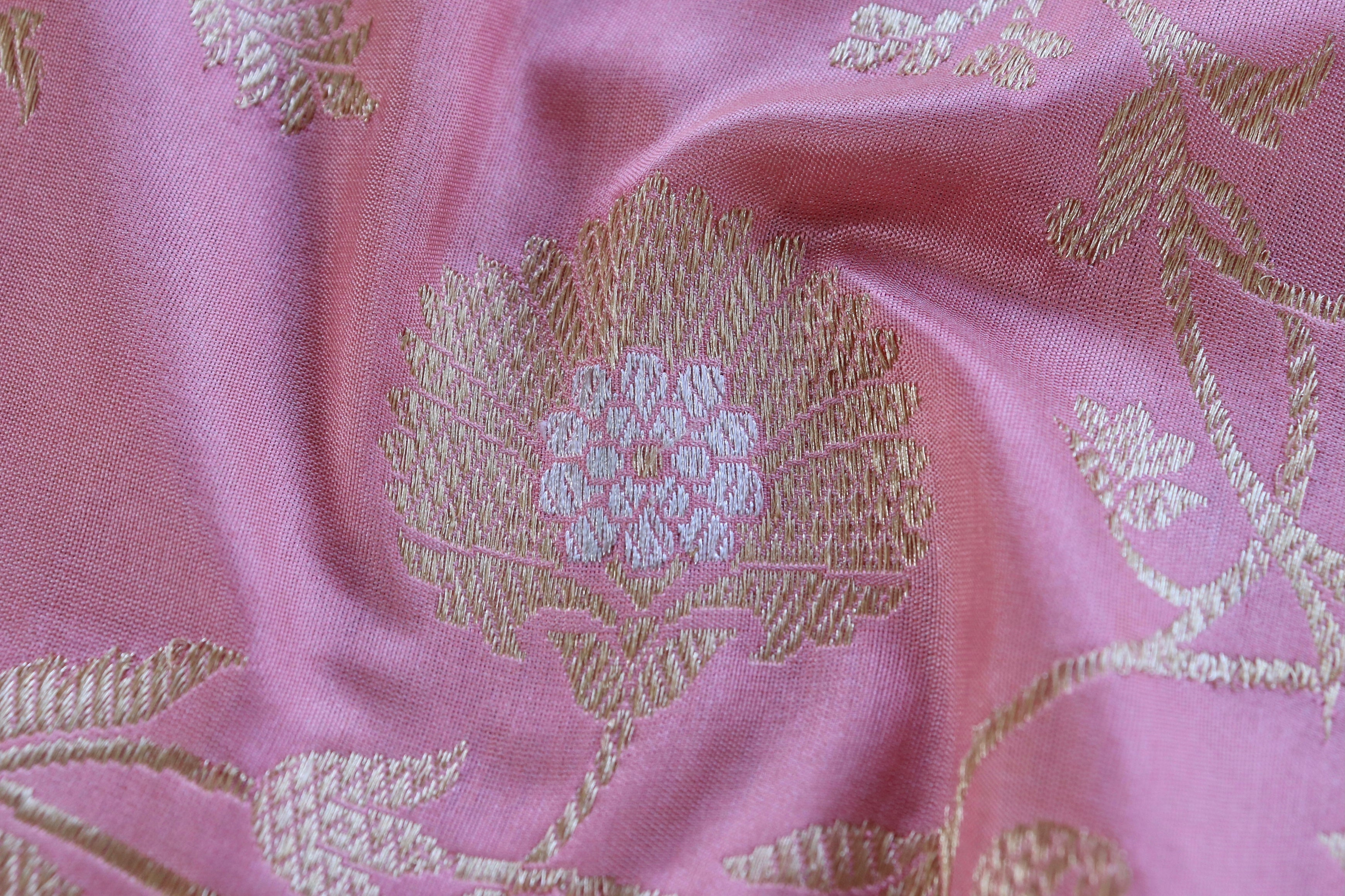 Pink Kadhua Phool Jangla Katan Silk Saree