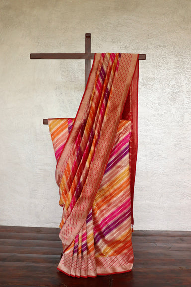 Multicolor handloom Banarsi saree with rangkaat motifs in pure silk