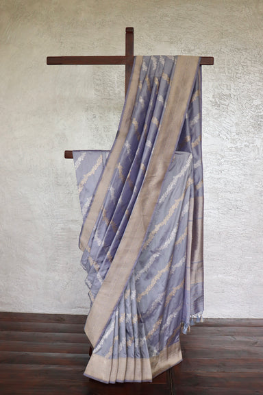 Lavender handloom Banarsi saree with jangla motifs in pure Katan silk