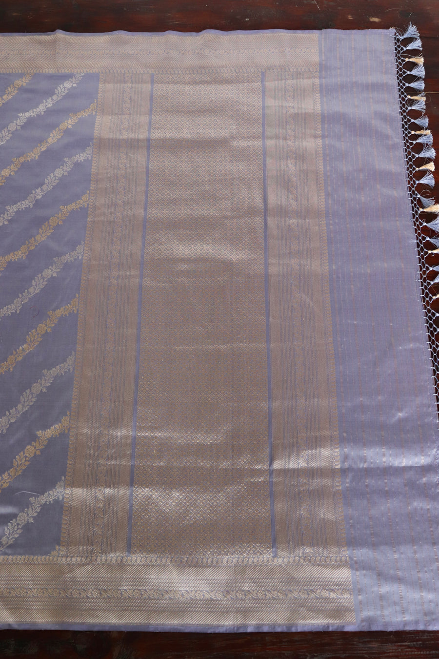 Lavender Grey Aada Jangla Pure Katan Silk Banarsi Saree