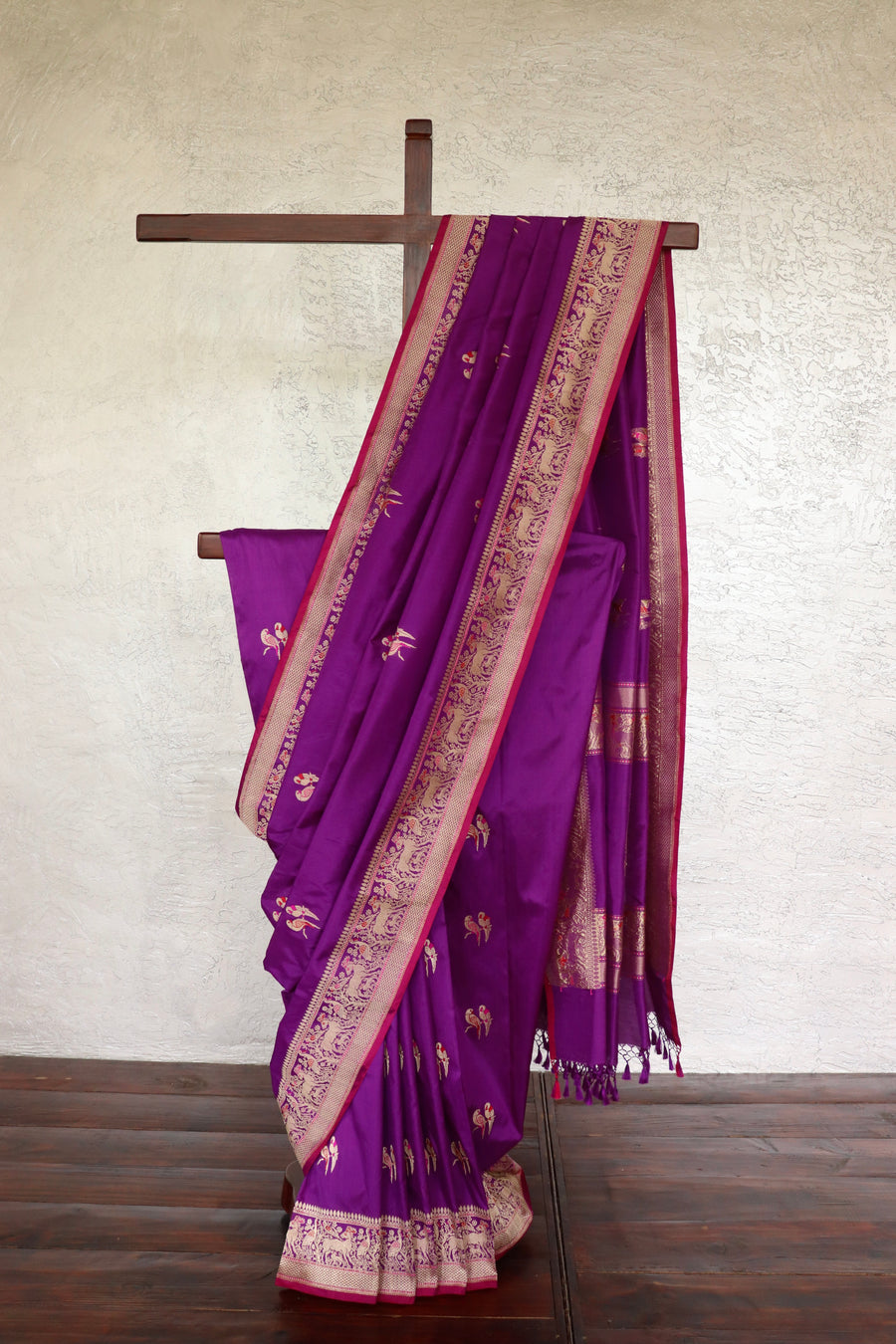 Purple handloom Banarsi saree with kadhua motifs in pure silk