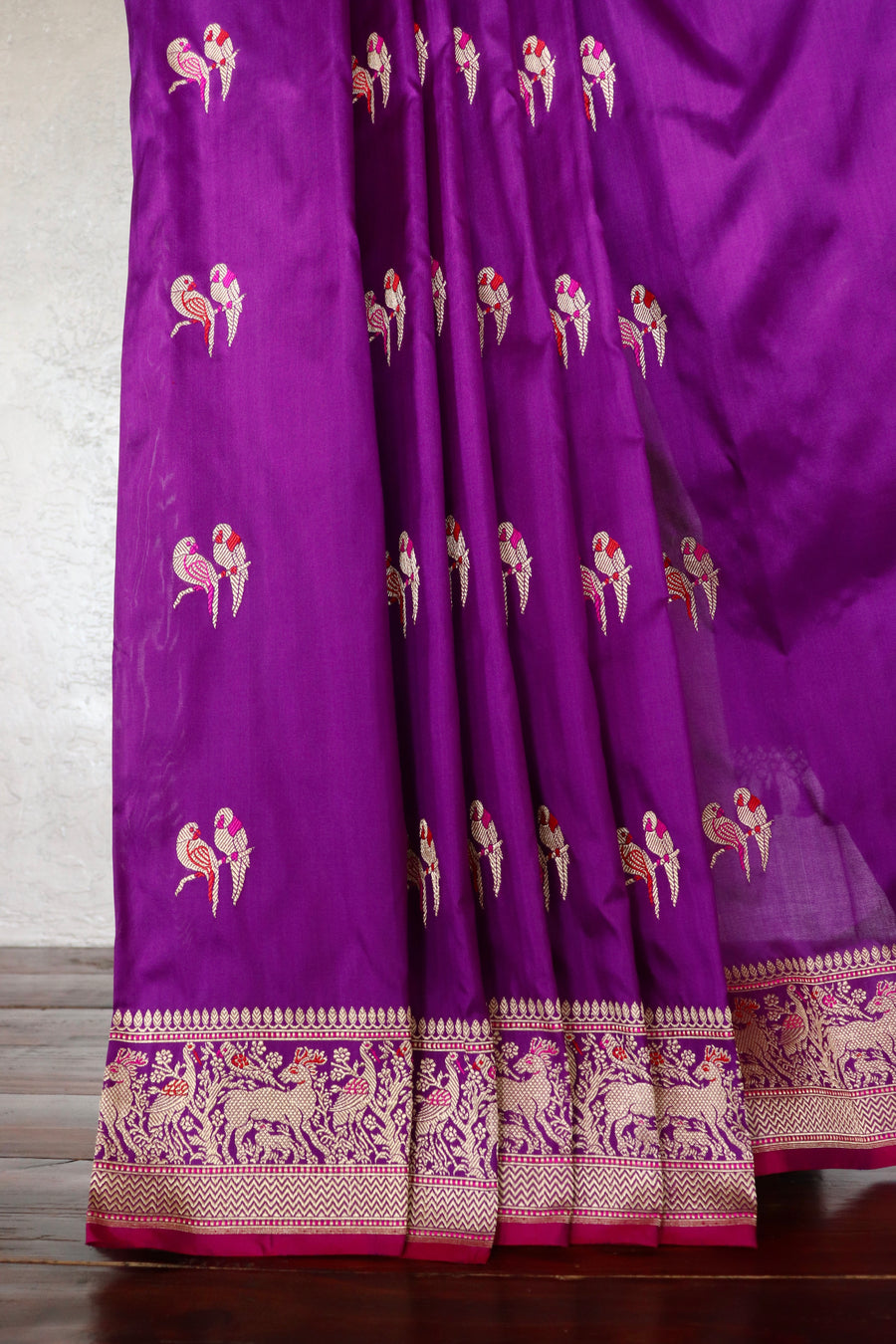 Purple Bird Motif Kadhua Pure Silk Handloom Banarasi Saree