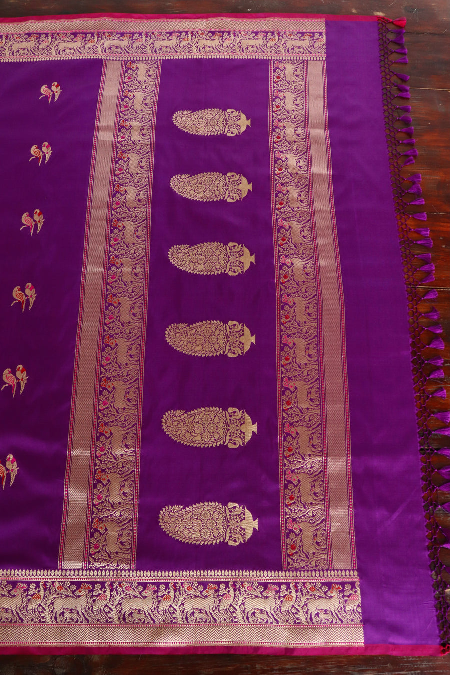 Purple Bird Motif Kadhua Pure Silk Handloom Banarasi Saree
